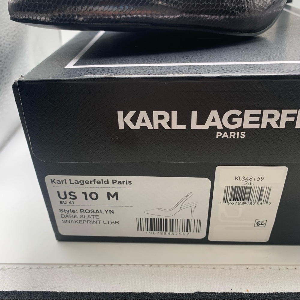 NWB Karl Lagerfeld Rosalyn Slingback Pump dark slate snake print size 10M EU 41 - Picture 3 of 9
